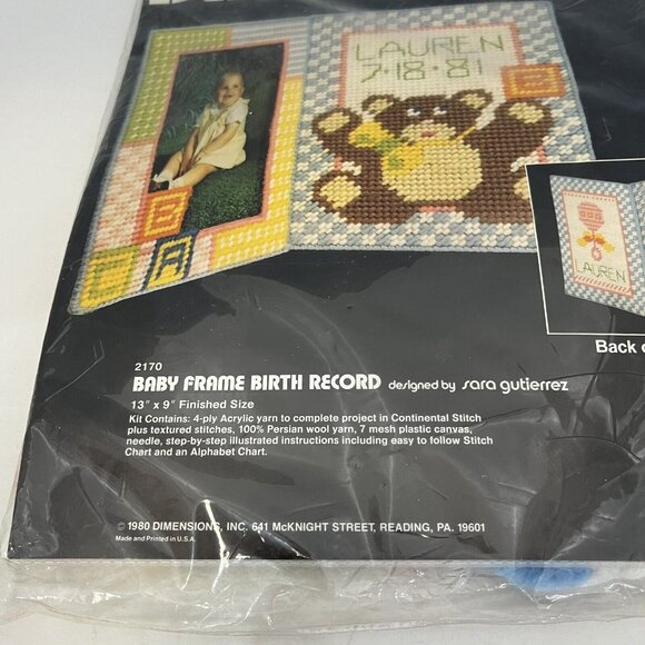 Vintage 1980 Dimensions Needlepoint Kit 2170 Baby Frame Birth Record Sealed - Picture 6 of 15